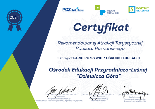 Certyfikat - Ośrodek Edukacji Przyrodniczo-Leśnej Dziewicza Góra