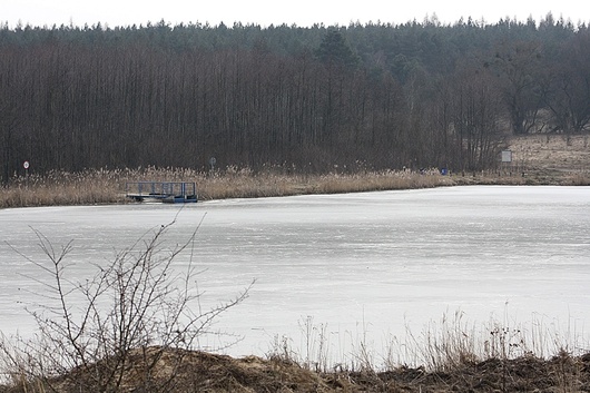 Rewilitalizowany staw zimą przy Łysym Młynie - obszr Natura 2000 PLH300001 Biedrusko